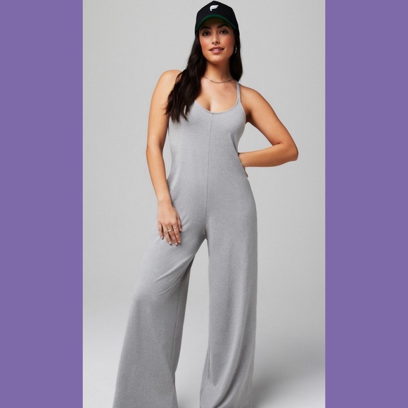 Fabletics Cloud Jersey Wide Leg Onesie Heather Gray Activewear Athleisure NWT - Picture 4 of 5
